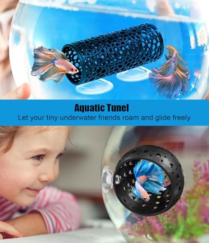 KINGYEENUO Betta Tunnel, Betta Fish Toys, Aquarium Fish Hideout with Suction Cups, Shrimp Cave Decor for Shrimp, Guppies - Safe Play & Resting Area for Bettas, Tank Accessories, a Set - Image 2