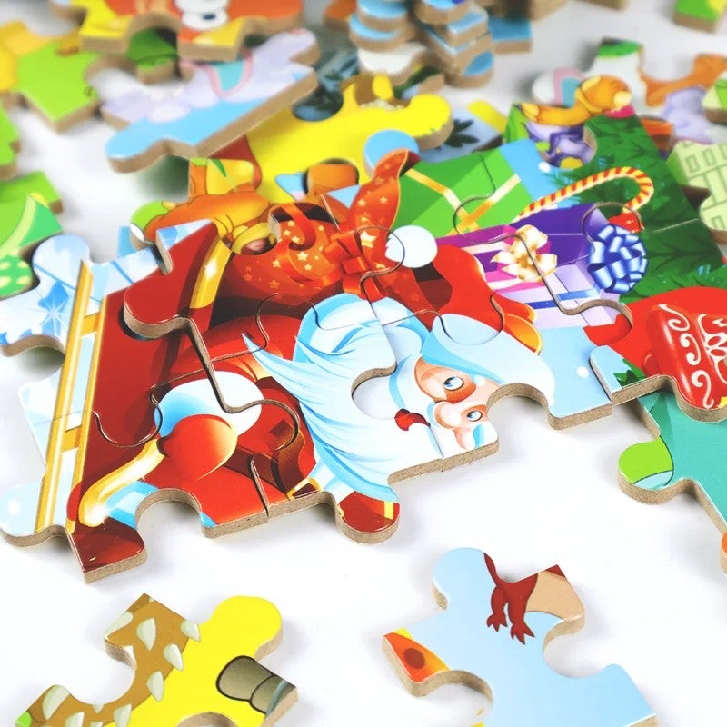 Bluejw 60 Pieces Cartoon Wooden Puzzle Early Educational Iron Box Jigsaw Puzzles Game Toy for Children - Image 4