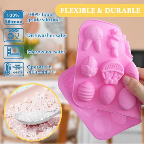 HKNMTT Easter Silicone Candy Mold 2-PACK 9 Shaped Egg Rabbit 72 Cavities Chocolate Mould Wax Melt Tray for Gummies Cupcake Decor Kids Holiday Gift Fudge Making Set - Image 3