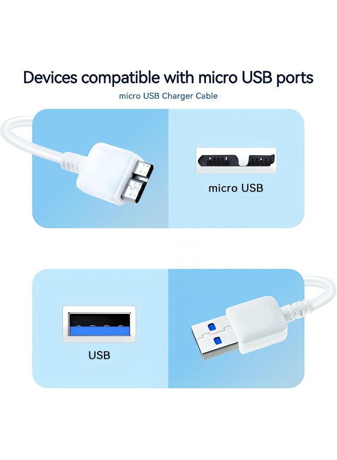 USB 3.0 Male A to Micro B Data Charger Cable Cord White For WD Hard Drive