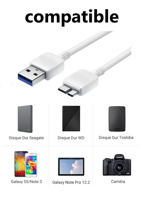 USB 3.0 Male A to Micro B Data Charger Cable Cord White For WD Hard Drive