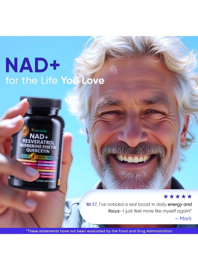 متجر أدندال مكمل أدنديال NAD. تركيبة لإطالة العمر مع ليبوسومال NAD+، ريسفيراترول ترانس، كيرسيتين، بربارين، بيتايين لا مائي، بذور العنب، فيسيتين. مكمل NAD ريسفيراترول مع بربارين، 90 كبسولة. - Image 5