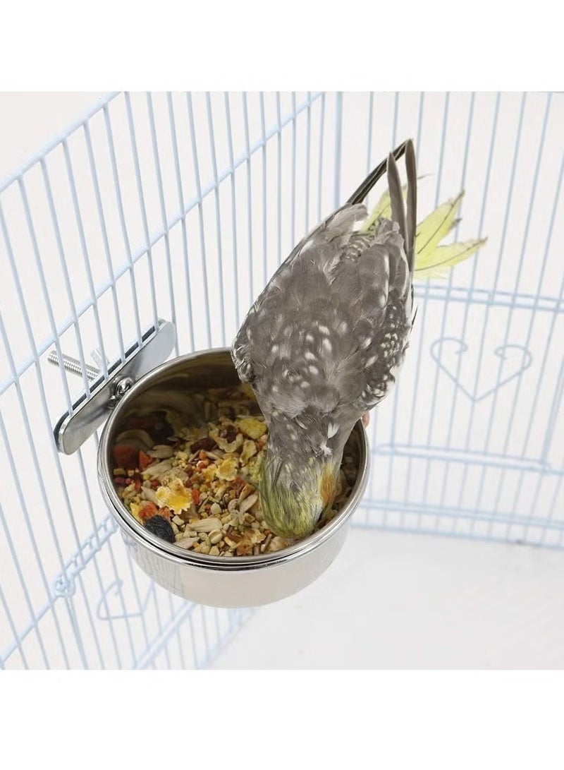 يا إلهي 2 عبوة قفص الطيور تغذية البذور الحيوانات الأليفة الغذاء وعاء الماء الفولاذ المقاوم للصدأ الببغاء حظيرة كوب طبق مع حامل المشبك للببغاوات المتوسطة والكبيرة - Image 4