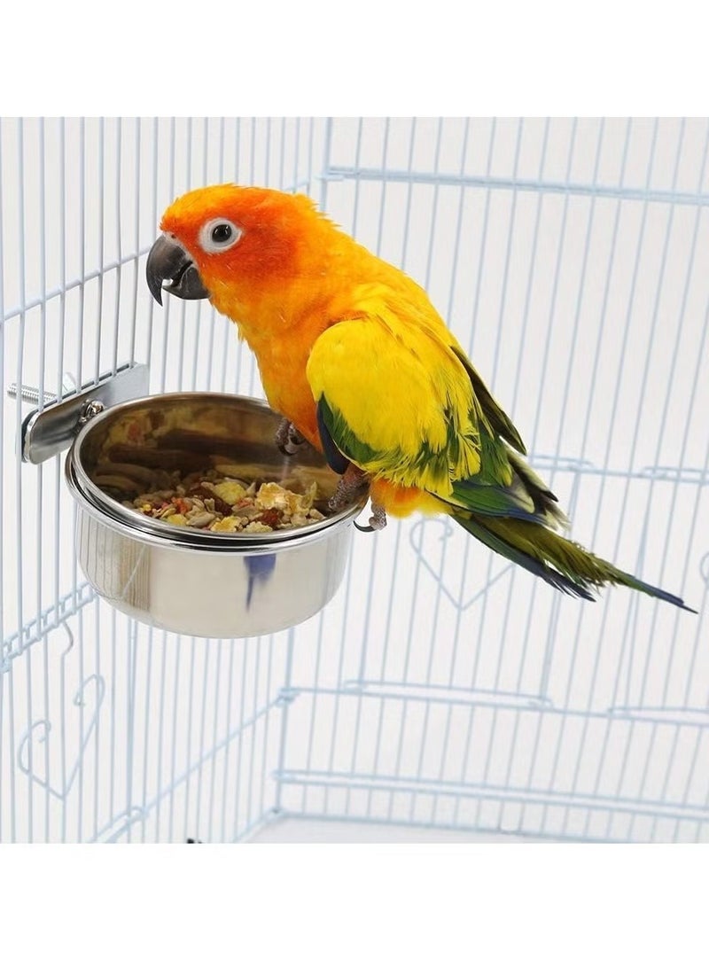 يا إلهي 2 عبوة قفص الطيور تغذية البذور الحيوانات الأليفة الغذاء وعاء الماء الفولاذ المقاوم للصدأ الببغاء حظيرة كوب طبق مع حامل المشبك للببغاوات المتوسطة والكبيرة - Image 5