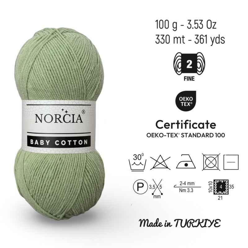 Norcia Baby Cotton, 55% Cotton 45% Acrylic Yarn, Fine/Sport (2) for Crochet and Knitting, Soft Amigurumi Yarn, 100 gr (361 yds) - Image 2