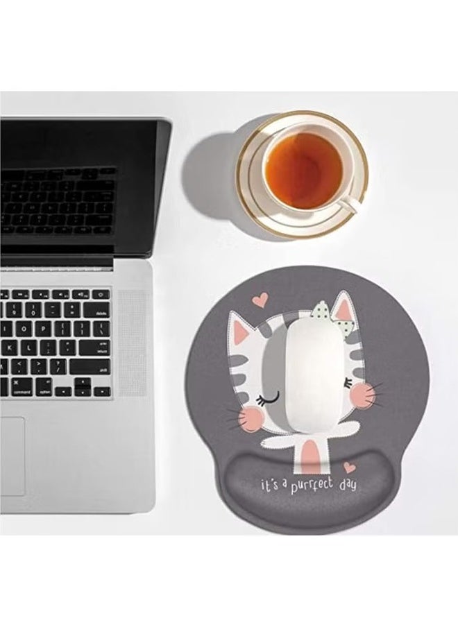 HY Ergonomic Mouse Pad with Wrist Support, Non-Slip Rubber Base Mousepad, for Home Office Gaming Working Computers Laptop, Easy Typing, Pain Relief, Memory Foam Rebound (Cute Cat)  - Image 3