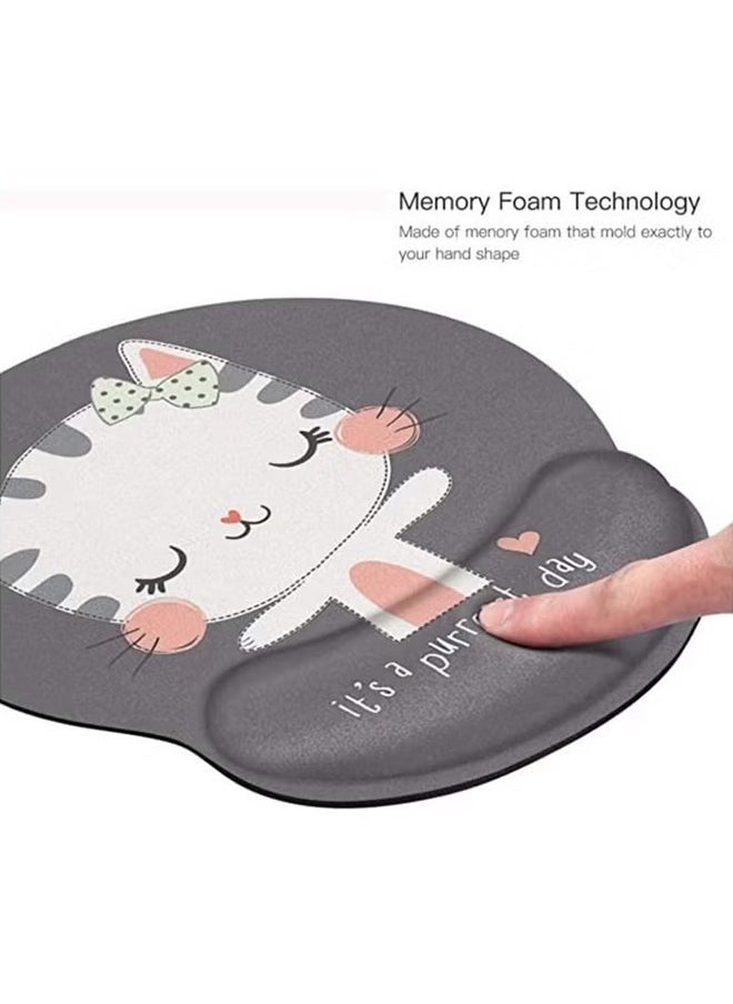 HY Ergonomic Mouse Pad with Wrist Support, Non-Slip Rubber Base Mousepad, for Home Office Gaming Working Computers Laptop, Easy Typing, Pain Relief, Memory Foam Rebound (Cute Cat)  - Image 4