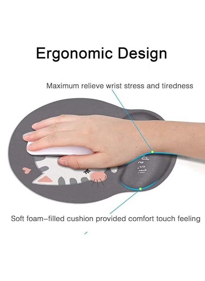 Ergonomic Mouse Pad with Wrist Support, Non-Slip Rubber Base Mousepad, for Home Office Gaming Working Computers Laptop, Easy Typing, Pain Relief, Memory Foam Rebound (Cute Cat)