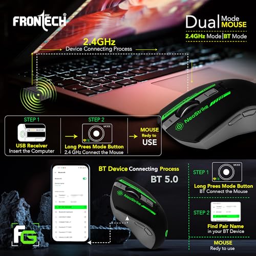 FRONTECH Neo Strike Wireless Gaming Mouse with 3200DPI, Comfortable & Ergonomic Design, RGB LED Lights, 6 Buttons, in-Built Rechargeable Battery, Power & LED ON/Off Switch.(MS-0059) - Image 3