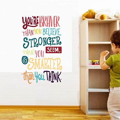 TOARTi Colorful Inspirational Quote Wall Decal-You’re Braver Than You Believe,Stronger Than You Seem,Smarter Than You Think, Positive Quote Sticker for Kids Room Nursery,Classroom Decor - Image 2