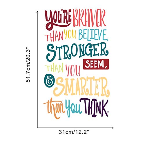 TOARTi Colorful Inspirational Quote Wall Decal-You’re Braver Than You Believe,Stronger Than You Seem,Smarter Than You Think, Positive Quote Sticker for Kids Room Nursery,Classroom Decor - Image 5