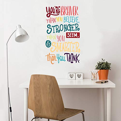 TOARTi Colorful Inspirational Quote Wall Decal-You’re Braver Than You Believe,Stronger Than You Seem,Smarter Than You Think, Positive Quote Sticker for Kids Room Nursery,Classroom Decor - Image 4