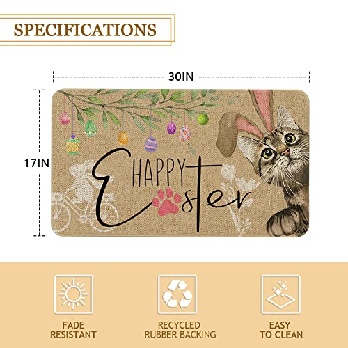 Roszwtit Happy Easter Door Mat 30 X 17 Inch Easter Cat Bunny Doormat Indoor Outdoor Entrance Floor Rug Non Slip Spring Easter Decor Low Profile Welcome Mats - Image 3