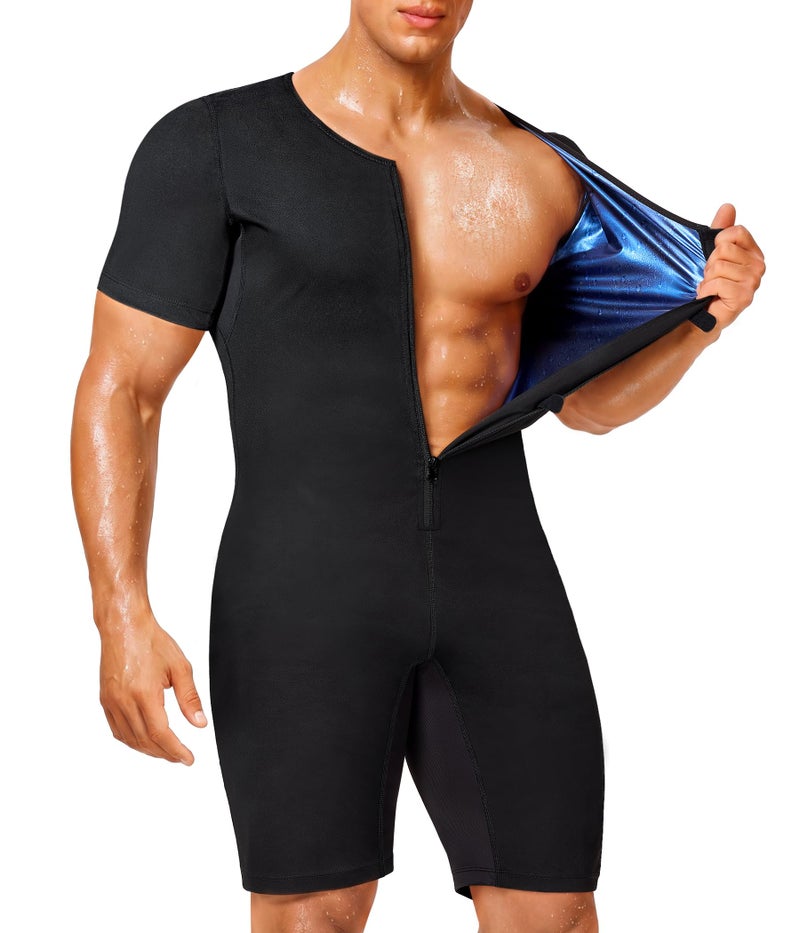 Junlan Sauna Suit for Men Full Body Waist Trainer Sauna Shirt for Working OutBlueLarge - Image 2