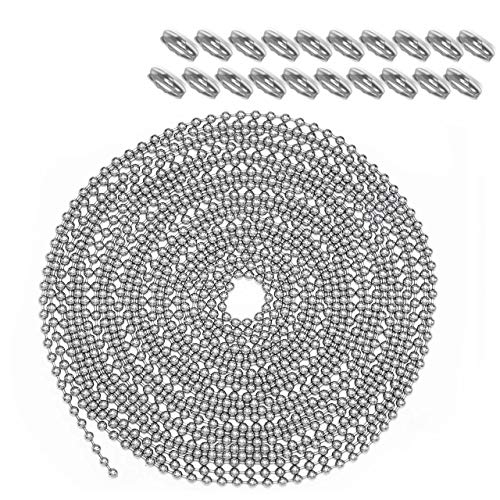 Awpeye Metal Fan pull chain extension, ceiling fan chain connector,Diameter 3.2mm 16 Feet Long with 20 PCS Connector (Silver) - Image 1