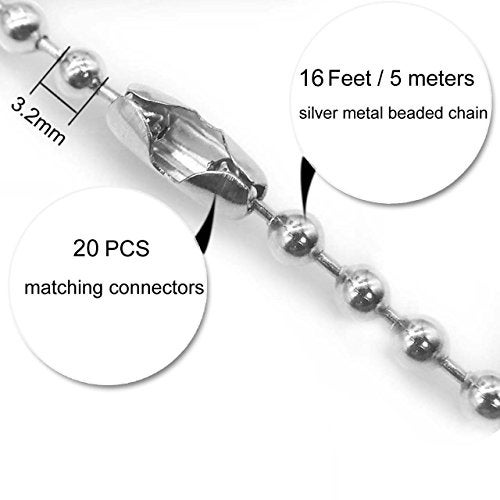Awpeye Metal Fan pull chain extension, ceiling fan chain connector,Diameter 3.2mm 16 Feet Long with 20 PCS Connector (Silver) - Image 4