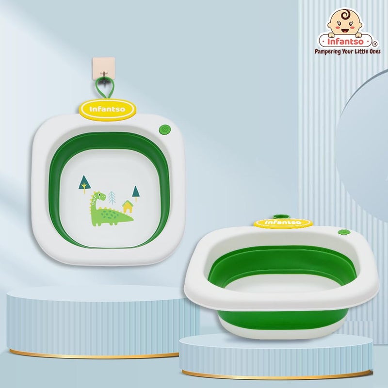 Infantso Multi Purpose Wash Tub for Travelling, Foldable, Lightweight & Portable for Baby Bottles, Clothes, Baby Head Wash Tub (Green) - Image 1