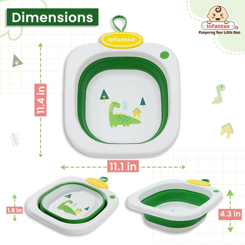 Infantso Multi Purpose Wash Tub for Travelling, Foldable, Lightweight & Portable for Baby Bottles, Clothes, Baby Head Wash Tub (Green) - Image 5