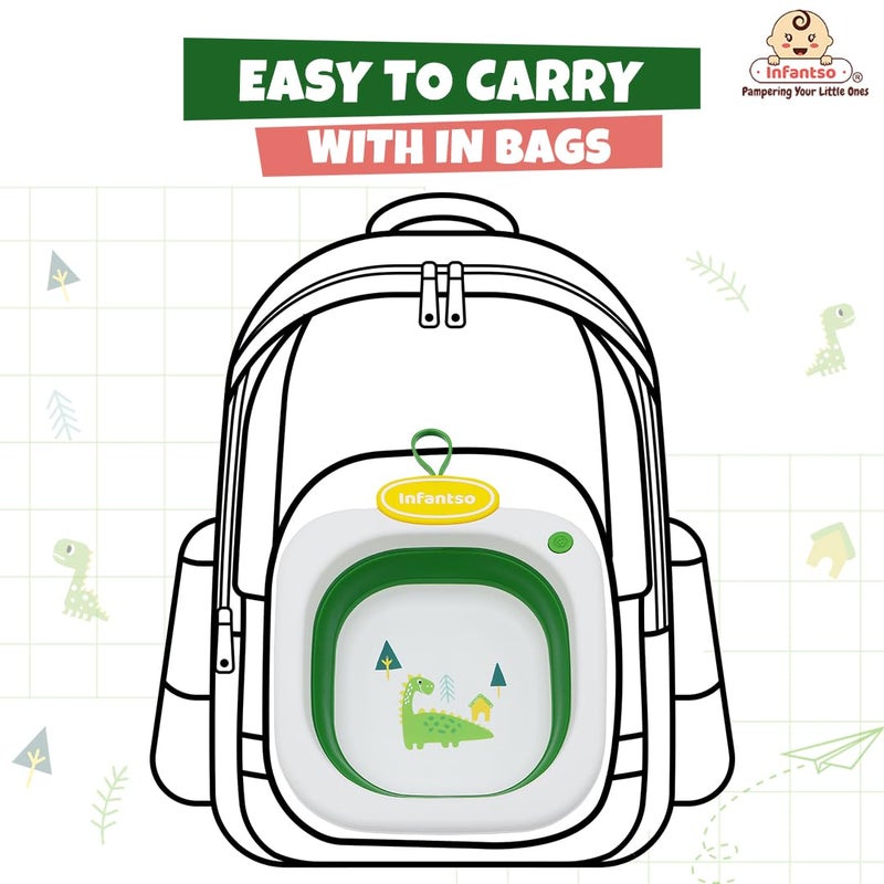 Infantso Multi Purpose Wash Tub for Travelling, Foldable, Lightweight & Portable for Baby Bottles, Clothes, Baby Head Wash Tub (Green) - Image 4