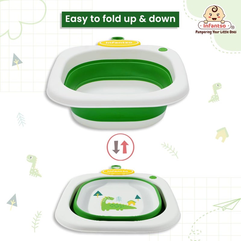 Infantso Multi Purpose Wash Tub for Travelling, Foldable, Lightweight & Portable for Baby Bottles, Clothes, Baby Head Wash Tub (Green) - Image 3