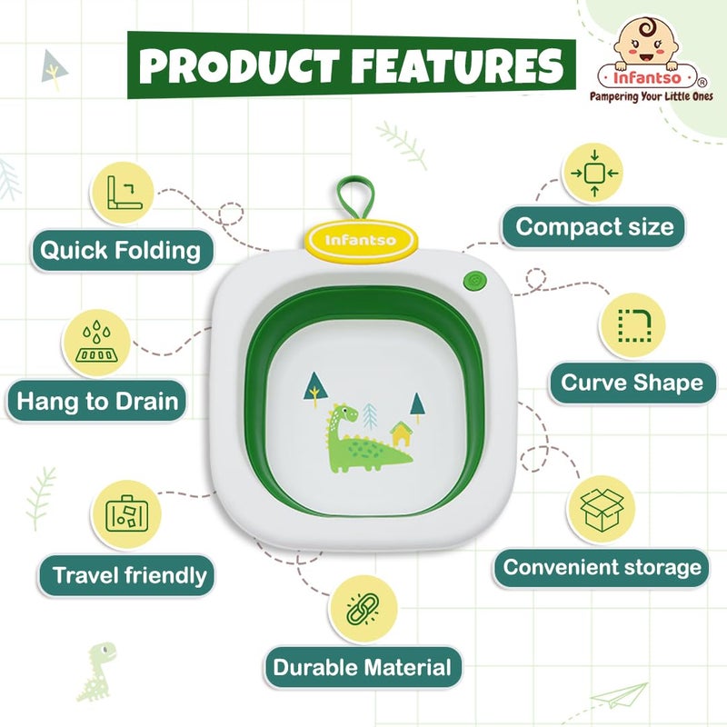 Infantso Multi Purpose Wash Tub for Travelling, Foldable, Lightweight & Portable for Baby Bottles, Clothes, Baby Head Wash Tub (Green) - Image 2