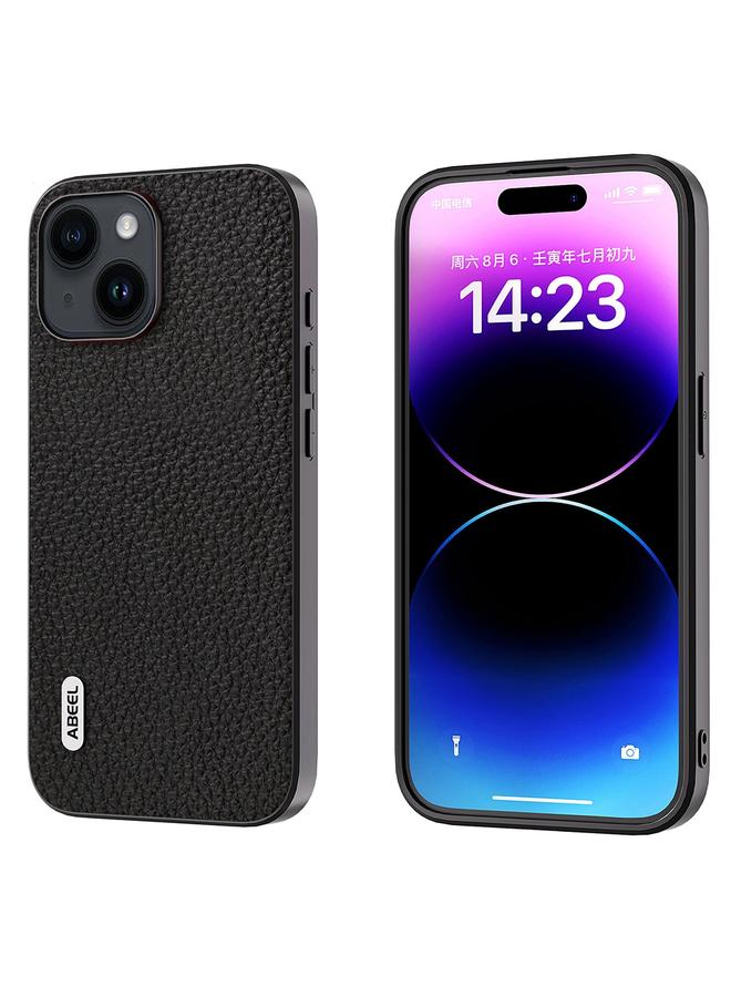 S-TOP Case For iPhone 14 Plus ABEEL Genuine Leather Litchi Texture Phone Case - Image 1