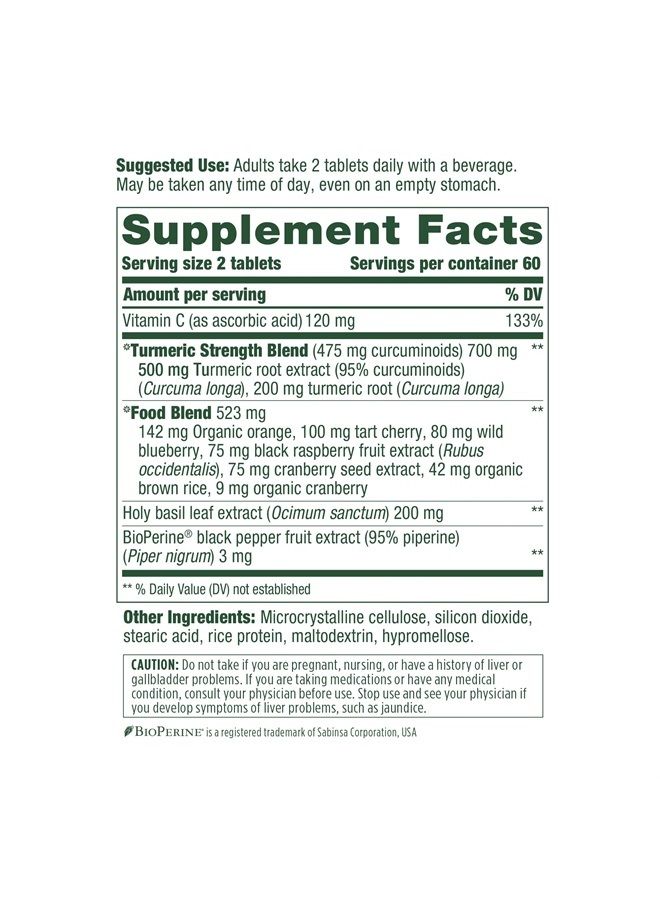 MegaFood Turmeric Curcumin Extra Strength - Whole Body Supplement with guaranteed minimum of 475mg curcuminoids - Gluten Free, Vegan & Made without Dairy & Soy - 120 Tabs (60 Servings)  - Image 1