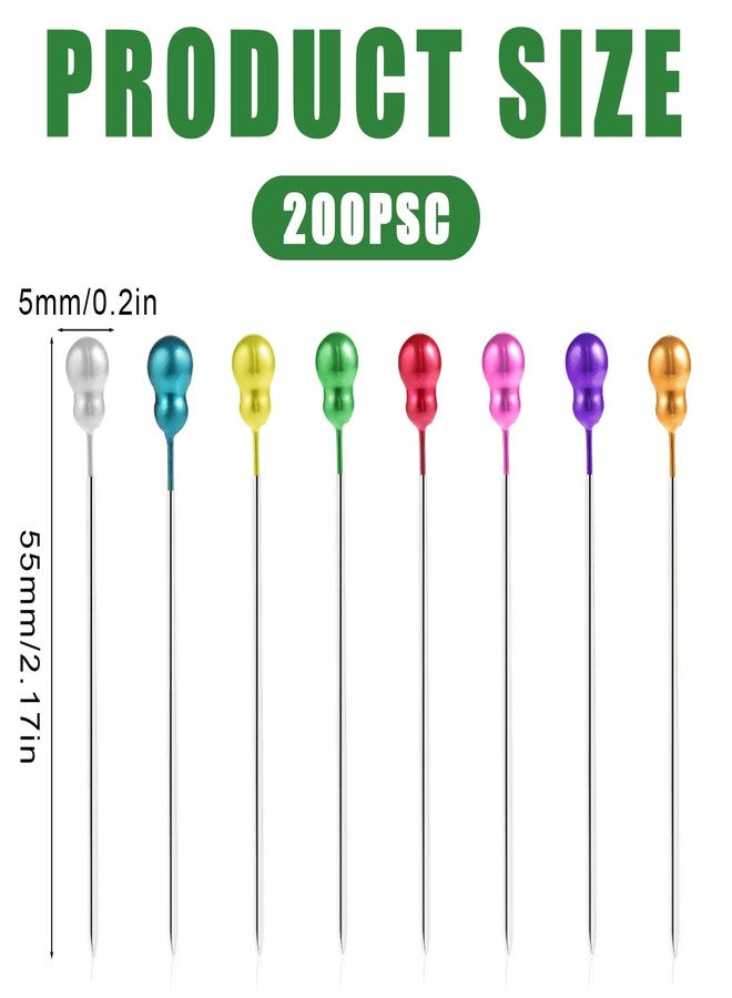 KINBOM 200pcs Straight Pins, 2.2inch Long Decorative Sewing Pins with Colored Heads Gourd Shaped Straight Quilting Pins for Corsage Bouquet Fabric Sewing Dressmaking - Image 2