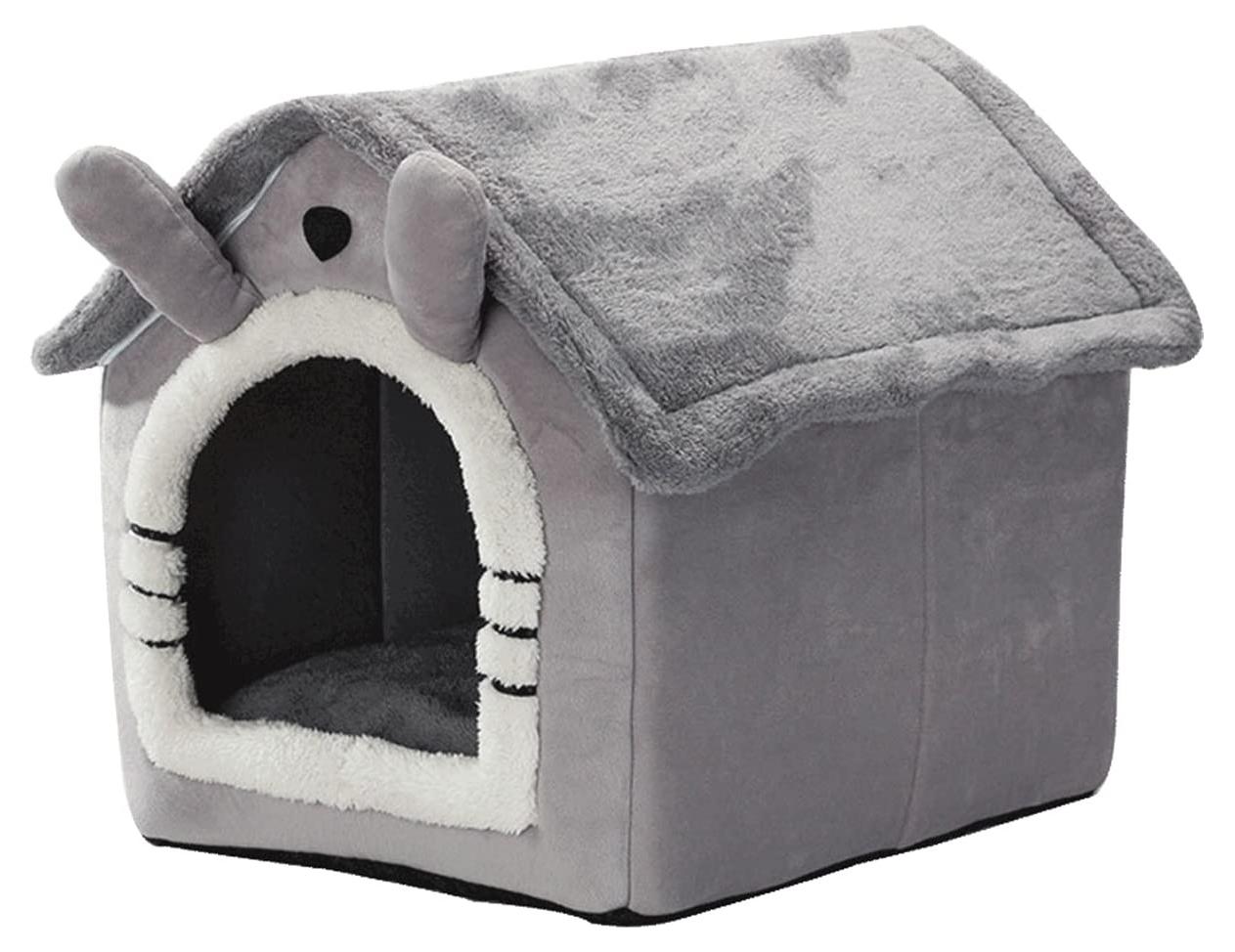 Fluffy Cat House Dog Bed, Cat Cave Nest Soft Warm Puppy Tent with Removable Washable Cushion Cute Pet House for Cat and Dog (L)