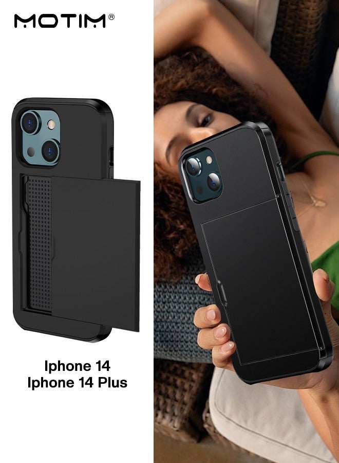 Motim iPhone 14/14 Plus Armor Case with Credit Card Holders Slots, Heavy Duty Slide Flip Protective Case, Heavy Duty iPhone 14/14 Plus Cover - Image 1