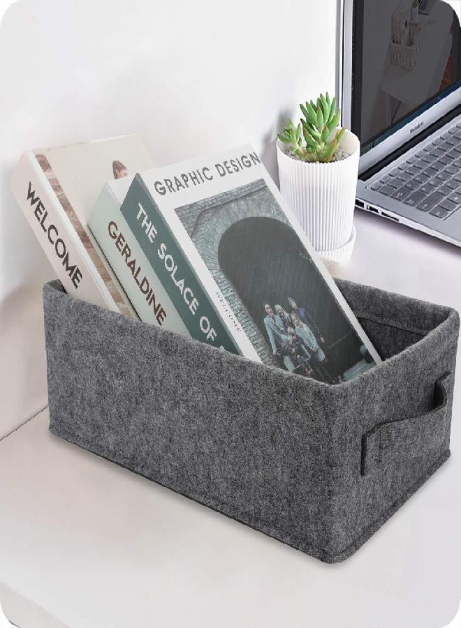 KWLET Small Basket Shallow Storage Baskets Felt Storage Basket Bin Long Narrow Basket for Towels Dog Cat Toys Office Supplies Dippers Baby Toys Storage Basket Light Gray - Image 1