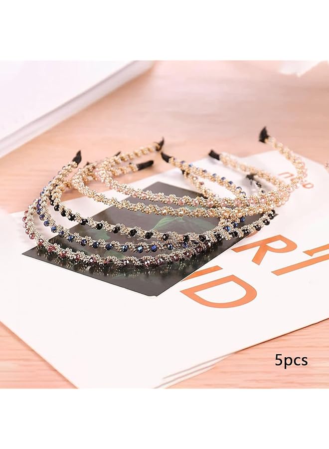 أكس سبرينج عصابة رأس من الكريستال الربيعي مكونة من 5 قطع من عصابات الرأس المرصعة بأحجار الراين البراقة للنساء والفتيات في المناسبات الرسمية والاستخدام اليومي، طوق شعر أنيق من الخرز للمناسبات الخاصة - Image 3