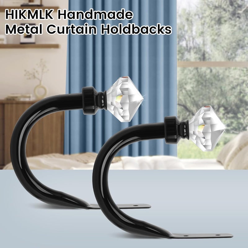 HIKMLK حاملات ستائر كريستالية معدنية، قطعتان، خطافات تثبيت ستائر زخرفية للحائط، حاملات جانبية شديدة التحمل، ملحقات تثبيت الستائر - Image 2