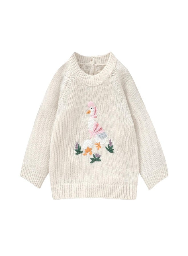 Neiwech Baby Knit Sweater Boys Girls Goose Pullover Sweatshirt Round Neck Long Sleeve Toddler Tops Warm Fall Winter Clothes White 12-18 Months - Image 1