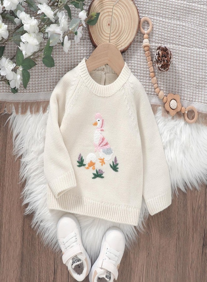 Neiwech Baby Knit Sweater Boys Girls Goose Pullover Sweatshirt Round Neck Long Sleeve Toddler Tops Warm Fall Winter Clothes White 12-18 Months - Image 2