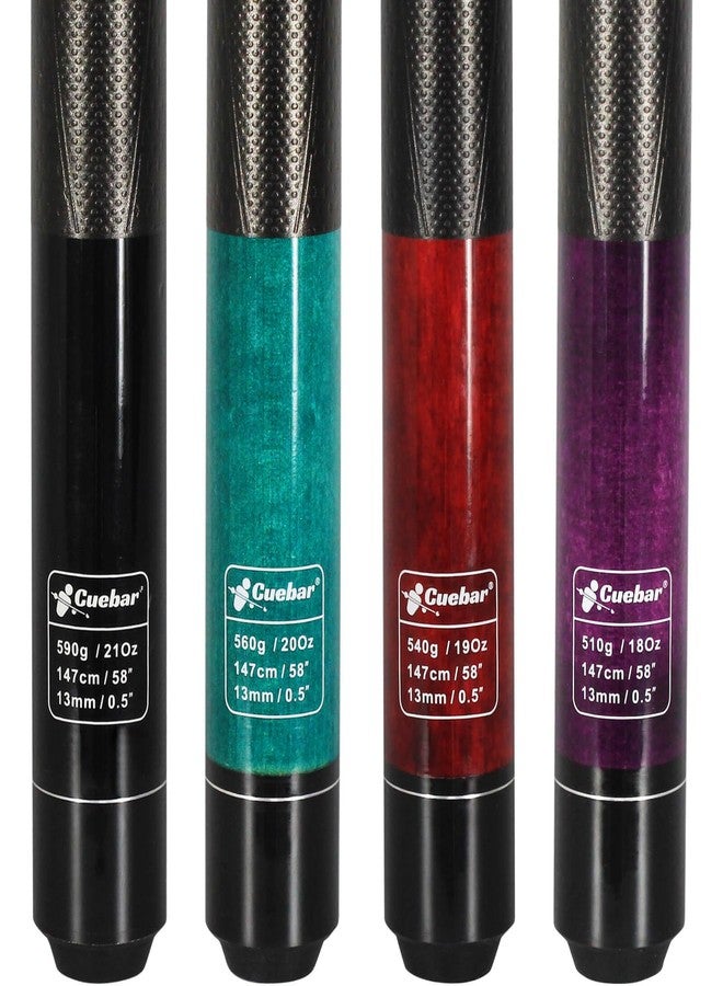 CUEBAR Pool Sticks Set of 4, 58" 2-Piece Pool Cues 18 19 20 21 Oz, House Bar Billiard Table Stick with 3D Grip for Adults Men Women - Black Teal Red Purple - Image 1