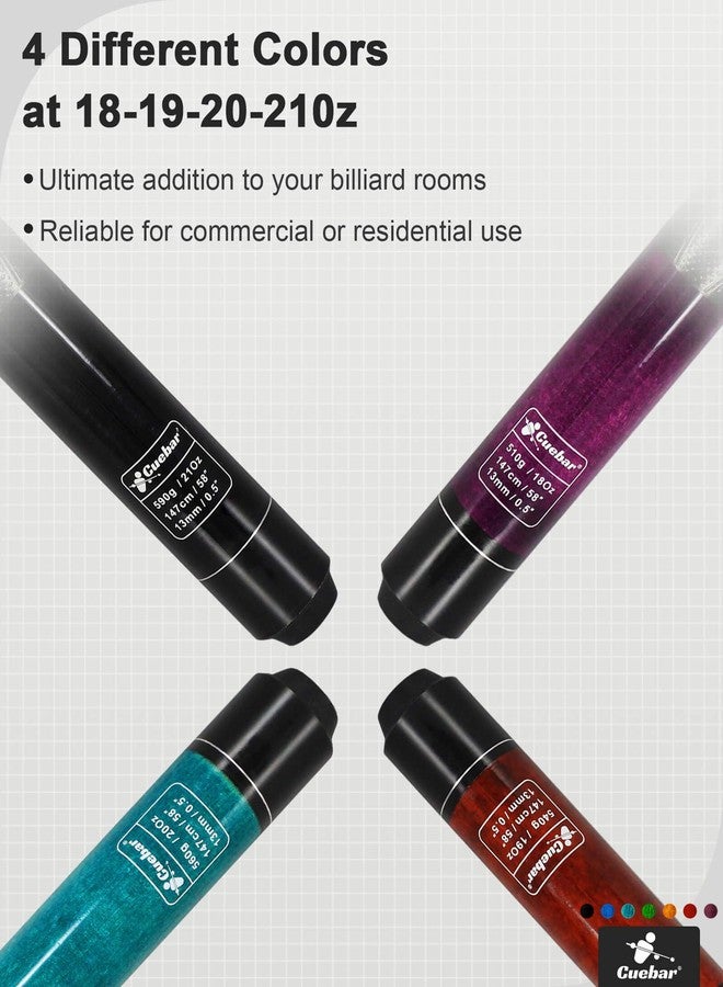 CUEBAR Pool Sticks Set of 4, 58" 2-Piece Pool Cues 18 19 20 21 Oz, House Bar Billiard Table Stick with 3D Grip for Adults Men Women - Black Teal Red Purple - Image 2