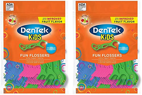 DenTek Kids Fun Flossers Wild Fruit | 75-Count Floss Picks | 2-Pack - Image 1