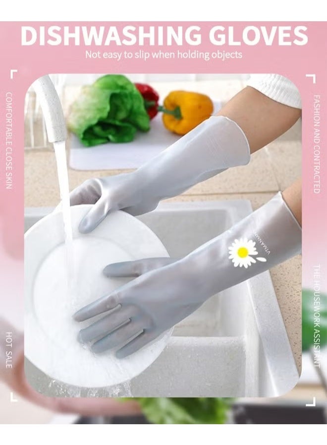 EETU 3 Pairs Skin-Friendly Cleaning Gloves,Colorful Reusable Dish Washing Gloves,Dishwashing,Kitchen,Waterproof Household Dishwashing Cleaning Rubber Gloves,Non-Slip Kitchen Glove - Image 2