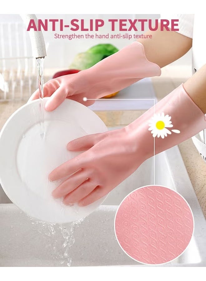EETU 3 Pairs Skin-Friendly Cleaning Gloves,Colorful Reusable Dish Washing Gloves,Dishwashing,Kitchen,Waterproof Household Dishwashing Cleaning Rubber Gloves,Non-Slip Kitchen Glove - Image 4