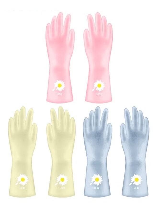 EETU 3 Pairs Skin-Friendly Cleaning Gloves,Colorful Reusable Dish Washing Gloves,Dishwashing,Kitchen,Waterproof Household Dishwashing Cleaning Rubber Gloves,Non-Slip Kitchen Glove - Image 1
