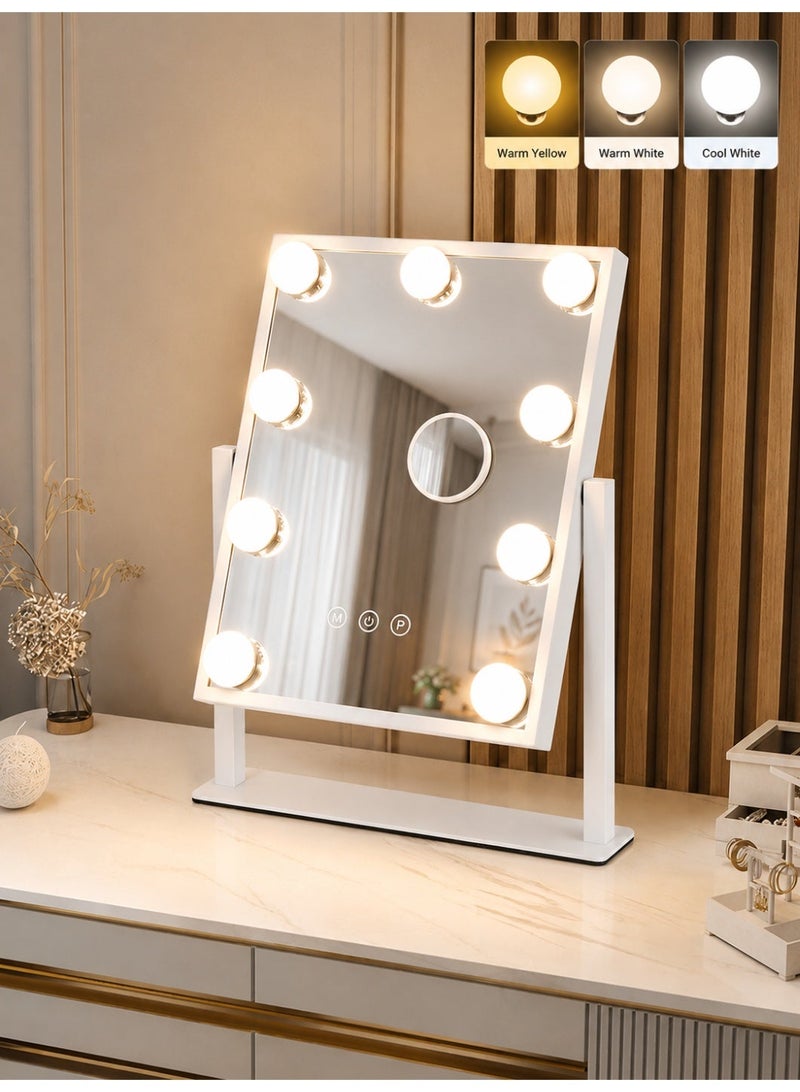 Aurrako LED Make Up Vanity Mirror with Lights Hollywood Vanity Mirror with 3 Colors Lighting Modes, Touch Control, 360°Ratation, Dimmable 9 LED Bulbs Lighted Makeup Mirror for Dressing Room & Bedroom for Dressing Room & Bedroom - Image 1