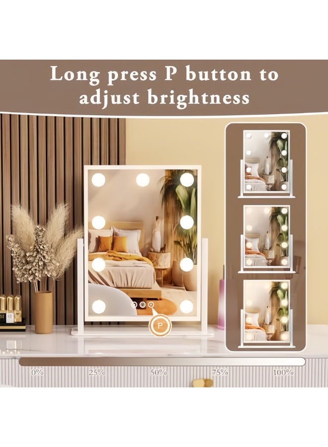 Aurrako LED Make Up Vanity Mirror with Lights Hollywood Vanity Mirror with 3 Colors Lighting Modes, Touch Control, 360°Ratation, Dimmable 9 LED Bulbs Lighted Makeup Mirror for Dressing Room & Bedroom for Dressing Room & Bedroom - Image 3