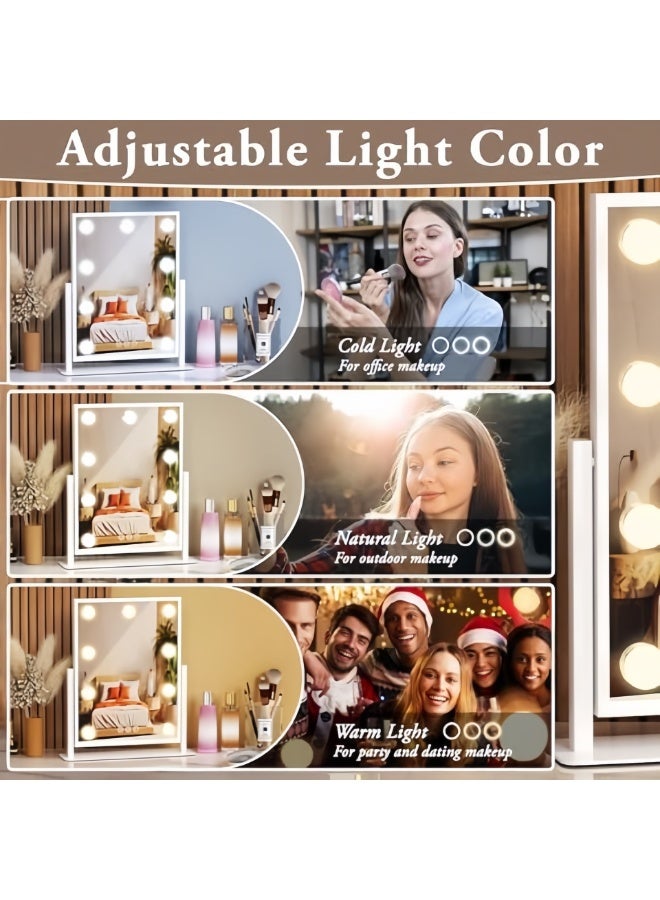 Aurrako LED Make Up Vanity Mirror with Lights Hollywood Vanity Mirror with 3 Colors Lighting Modes, Touch Control, 360°Ratation, Dimmable 9 LED Bulbs Lighted Makeup Mirror for Dressing Room & Bedroom for Dressing Room & Bedroom - Image 4