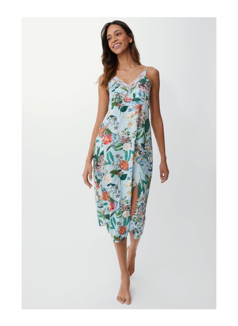 Botanical Floral Woven Nightdress W Trim