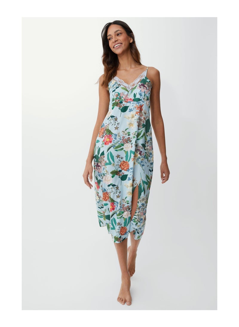 DEBENHAMS - Botanical Floral Woven Nightdress W Trim - Image 1