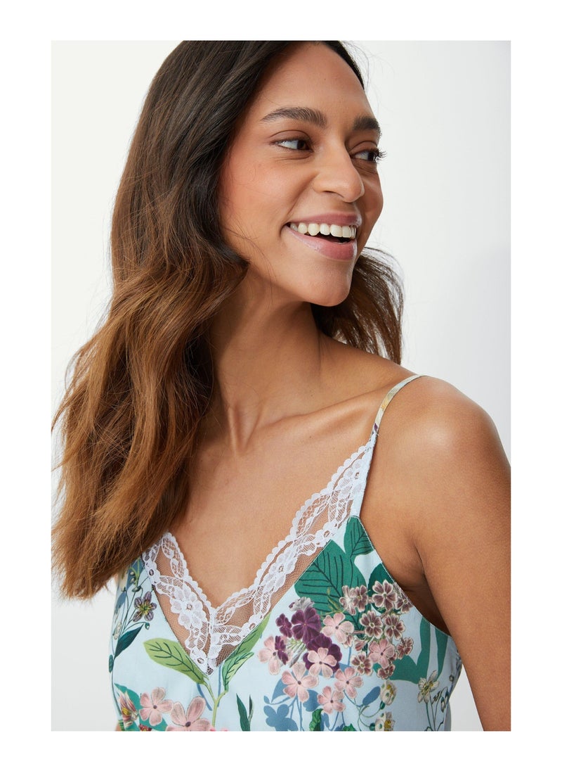 DEBENHAMS - Botanical Floral Woven Nightdress W Trim - Image 1