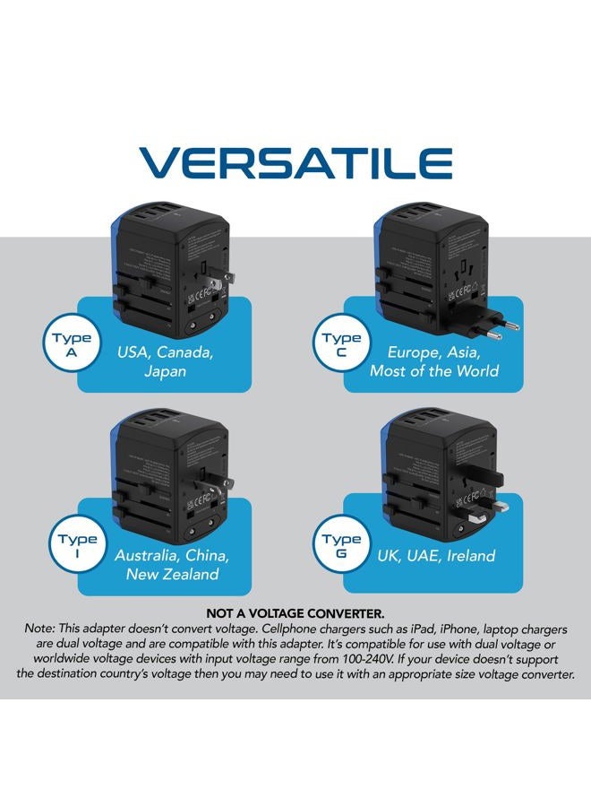Ceptics Universal Travel Adapter, 5 in 1 Universal Laptop Charger with 2X USB-A & USB-C 3.5A for Mobiles, Laptops, Cameras US, UK, EU, AU, All in 1 Type A, C, G, I Output, - Image 5
