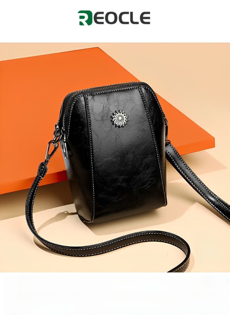 REOCLE Women's Mini Cell Phone Purse Leather Small Crossbody Bags Lightweight Cute Purses Retro All-Match Vertical Cellphone Bag - Image 1