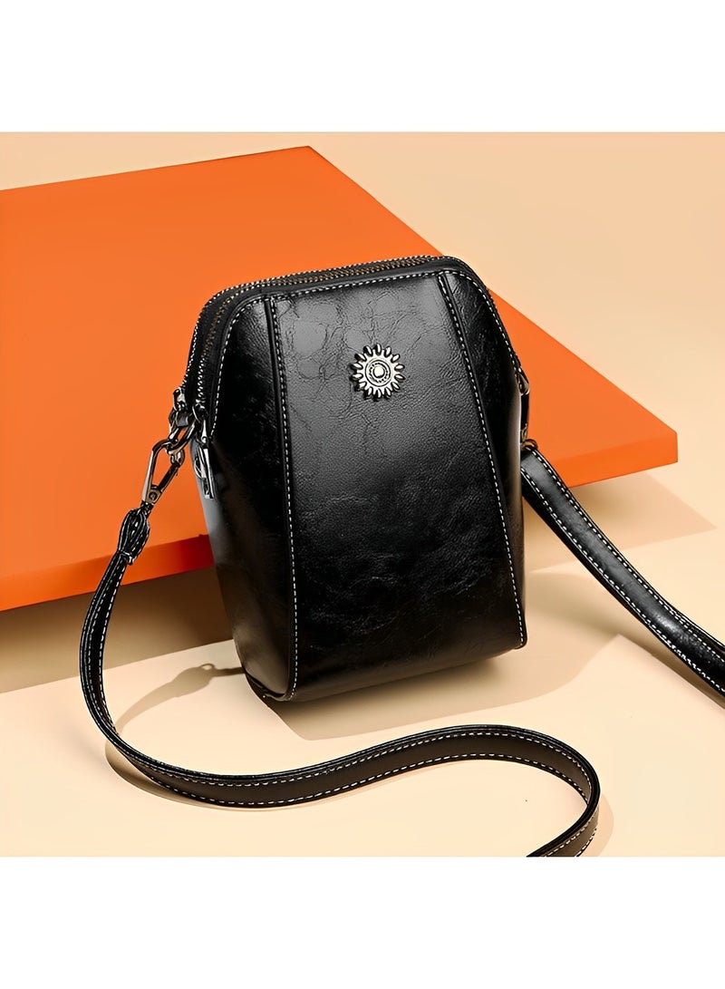 REOCLE Women's Mini Cell Phone Purse Leather Small Crossbody Bags Lightweight Cute Purses Retro All-Match Vertical Cellphone Bag - Image 2